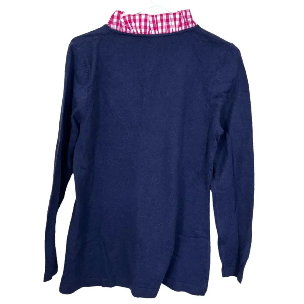 NEW Haley and the Hound Navy Blue Sweater Ruffle Collar Pink White Women's Small
